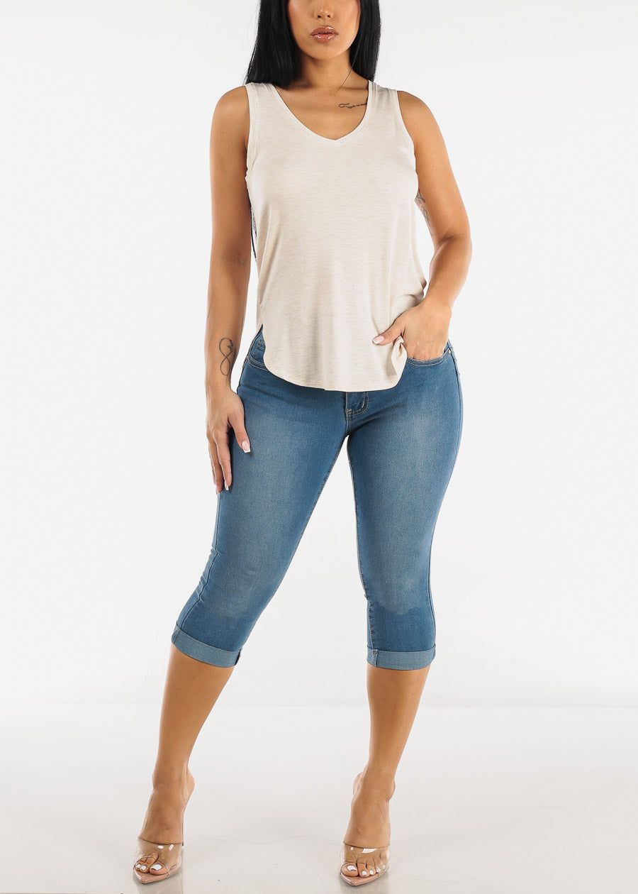 Sleeveless Vneck Tank Top Heather Oat sold by Moda product image thumbnail 2