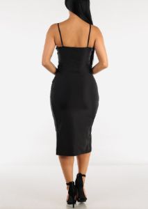 Black Ruched Side Wrapped Bodycon Midi Dress sold by Moda