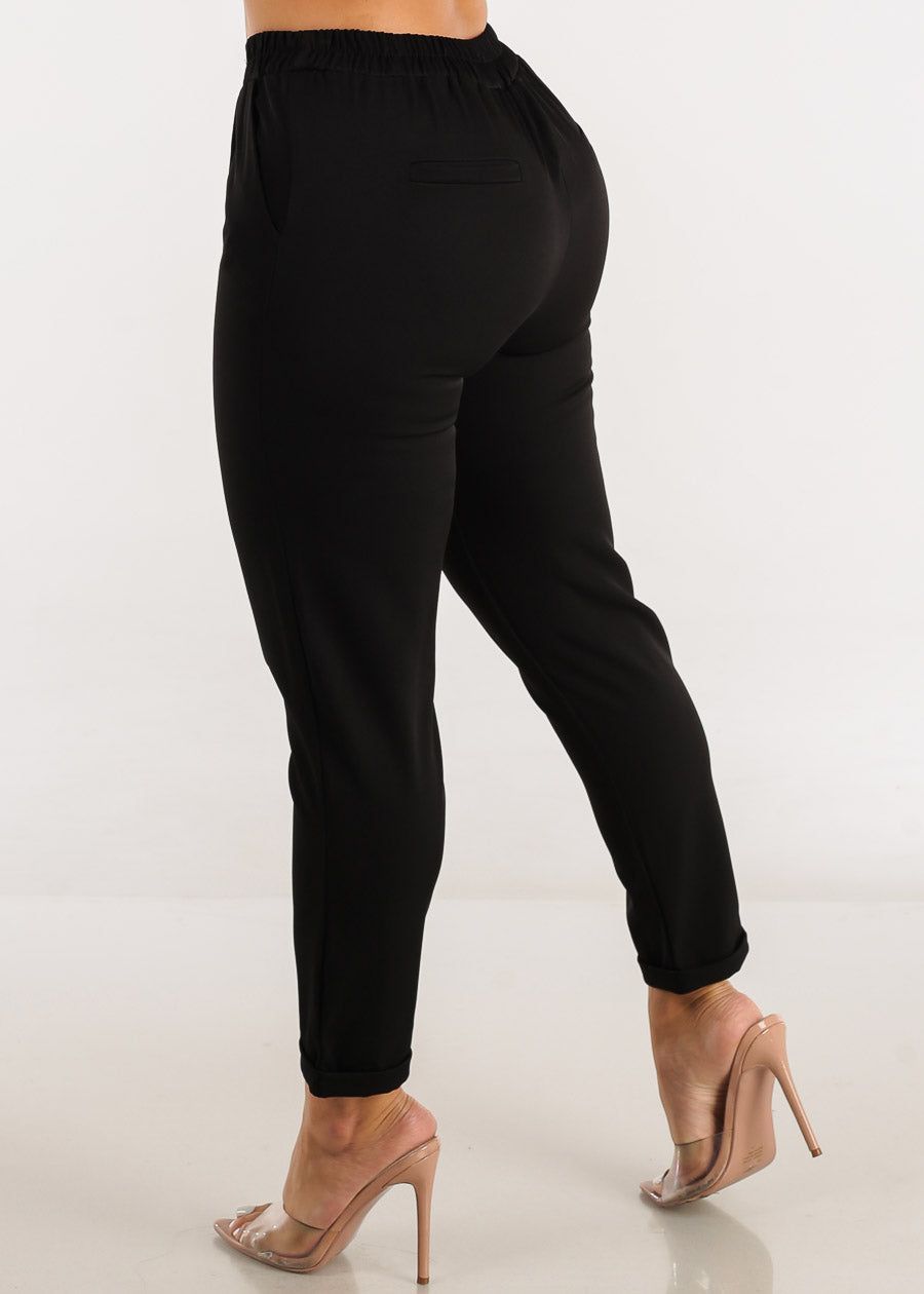 Black High Waist Tapered Ankle Pull On Dress Pants sold by Moda product image thumbnail 4