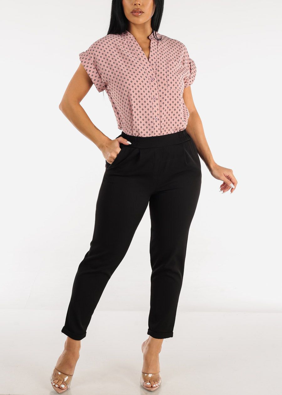 Black High Waist Tapered Ankle Pull On Dress Pants sold by Moda product image thumbnail 2