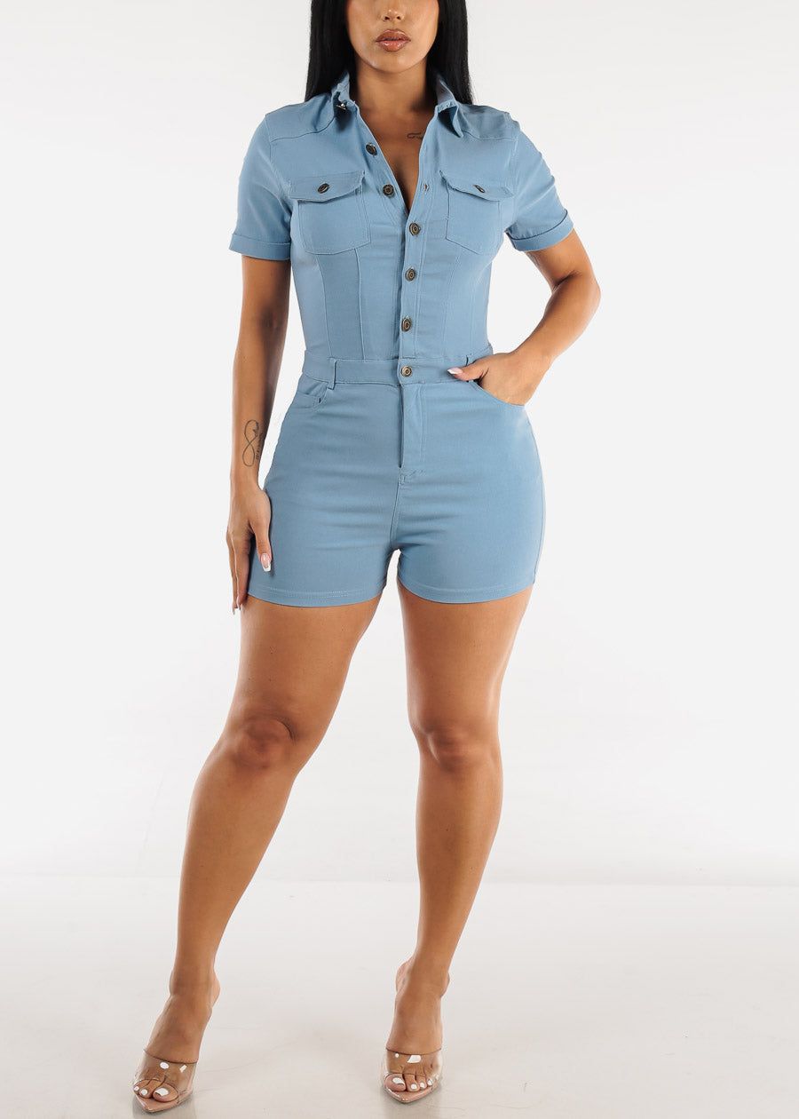 Hyper Stretch Short Sleeve Romper Blue sold by Moda product image thumbnail 2
