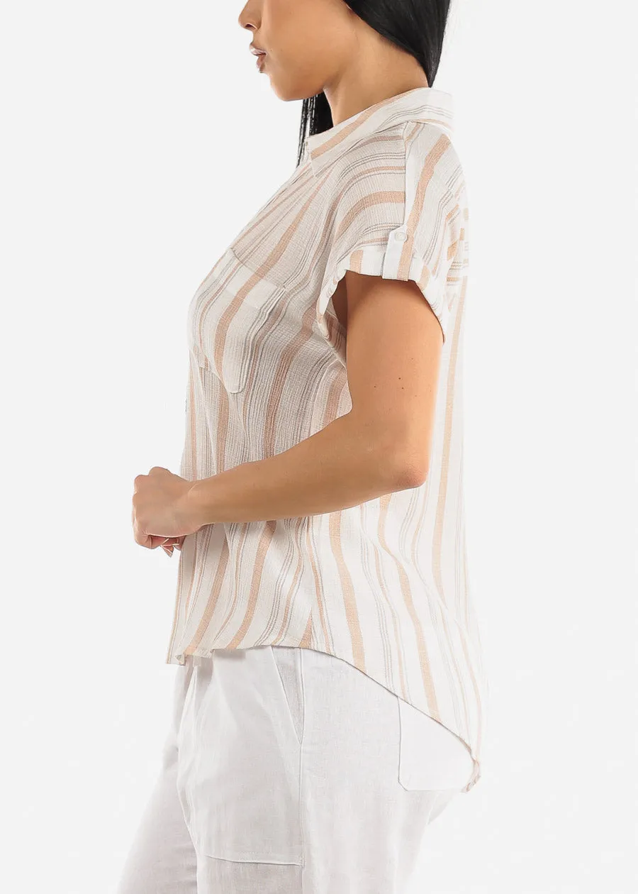 Stripe Button Up Short Sleeve Shirt Khaki sold by Moda product image thumbnail 3