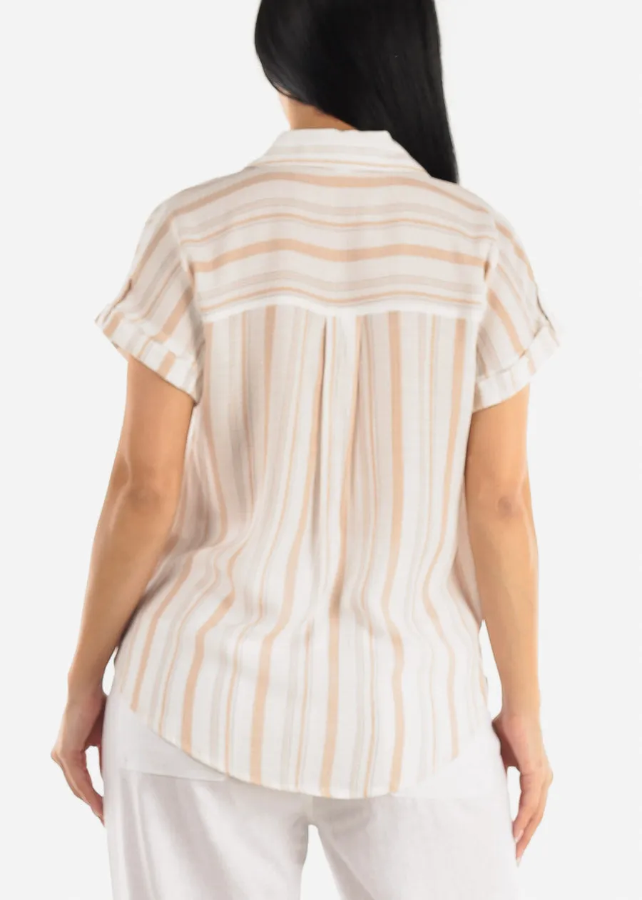 Stripe Button Up Short Sleeve Shirt Khaki sold by Moda product image thumbnail 4