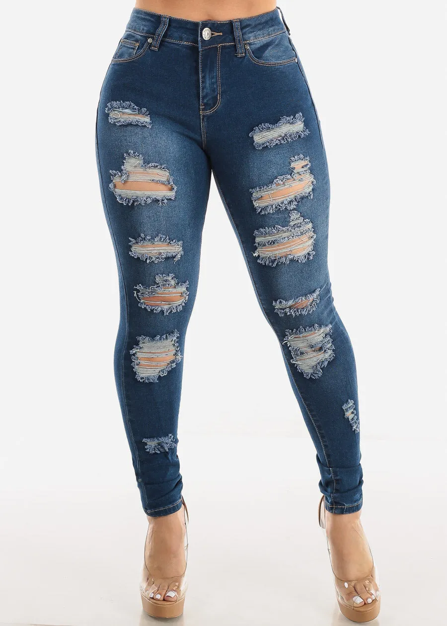 High Waisted Distressed Stretchy Skinny Jeans sold by Moda