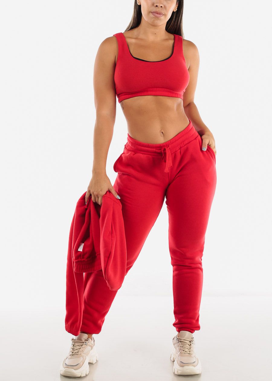 Fleece Hoodie, Sports Bra & Joggers Red (3 PCE SET) sold by Moda product image thumbnail 5