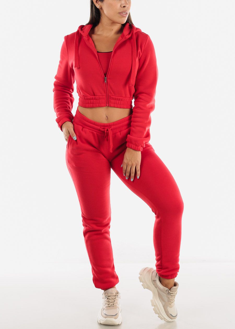 Fleece Hoodie, Sports Bra & Joggers Red (3 PCE SET) sold by Moda product image thumbnail 2