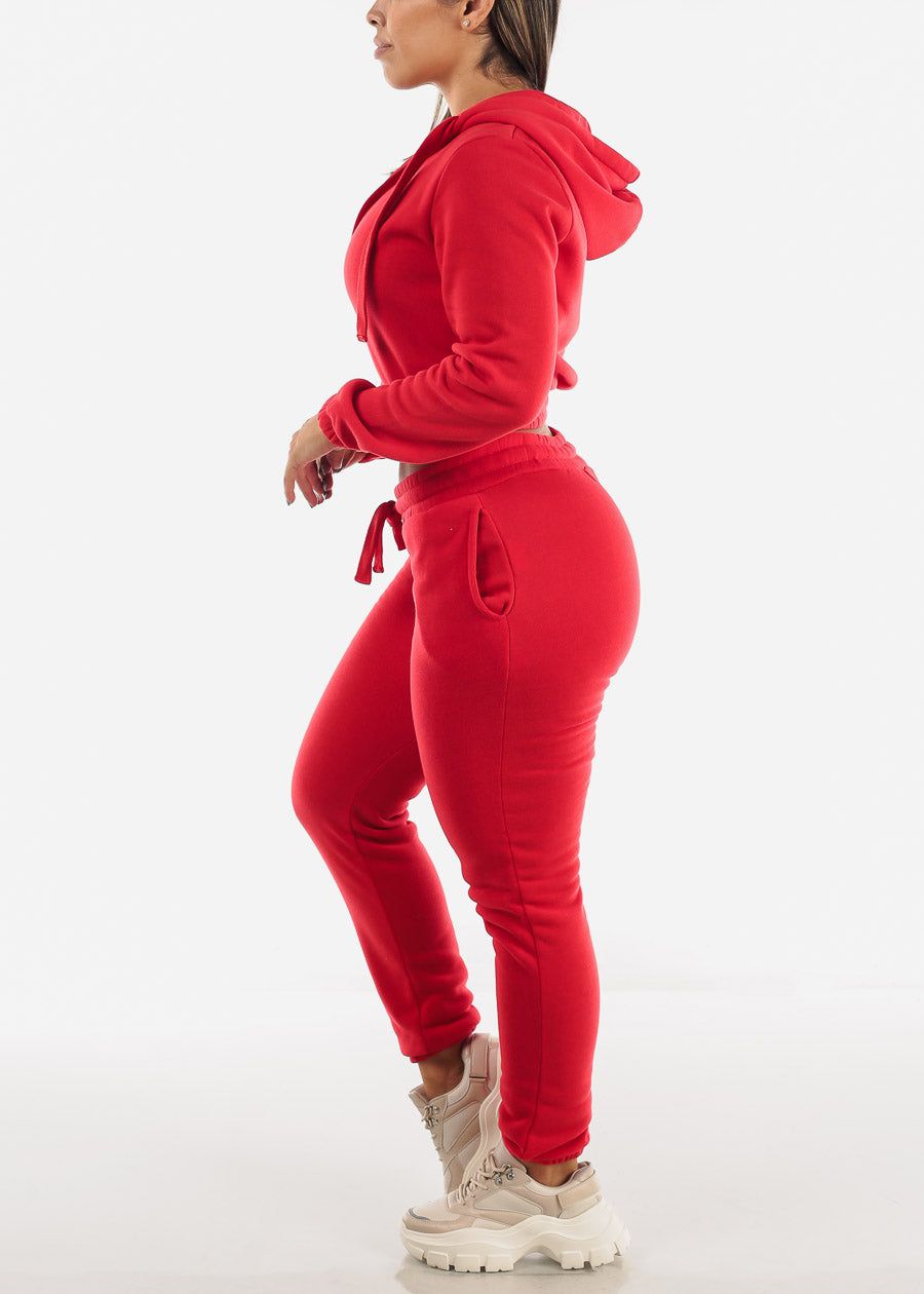 Fleece Hoodie, Sports Bra & Joggers Red (3 PCE SET) sold by Moda product image thumbnail 3