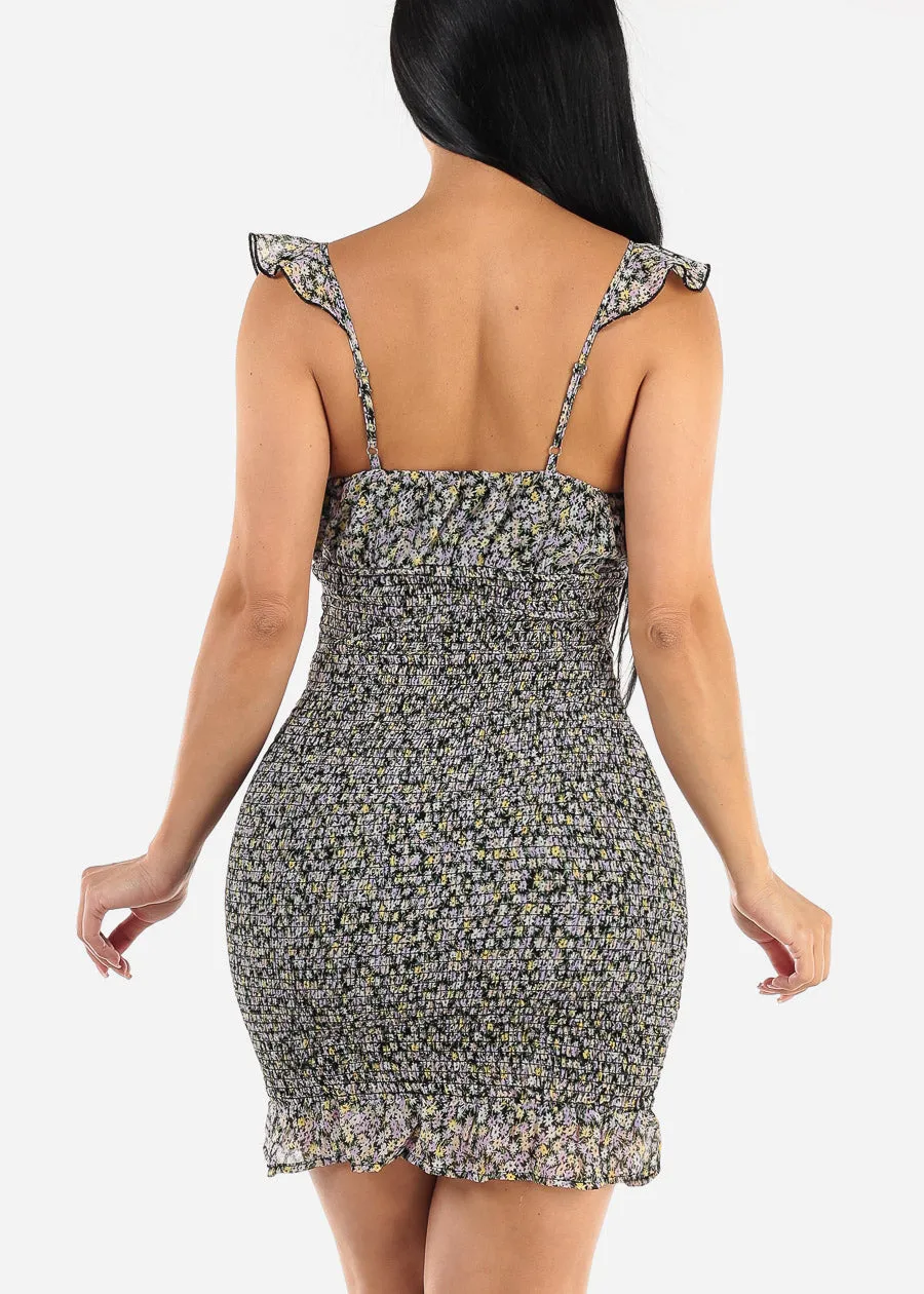 Smocked Floral Bodycon Mini Dress Black sold by Moda product image thumbnail 4