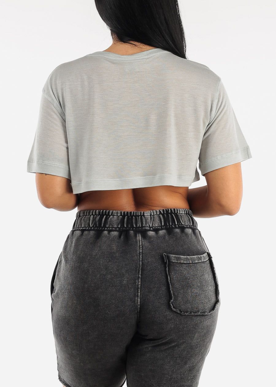 Tencel Semi Sheer Flowy Grey Crop Top sold by Moda product image thumbnail 4