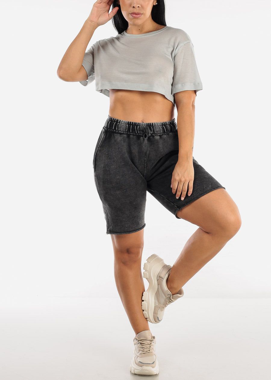 Tencel Semi Sheer Flowy Grey Crop Top sold by Moda product image thumbnail 2