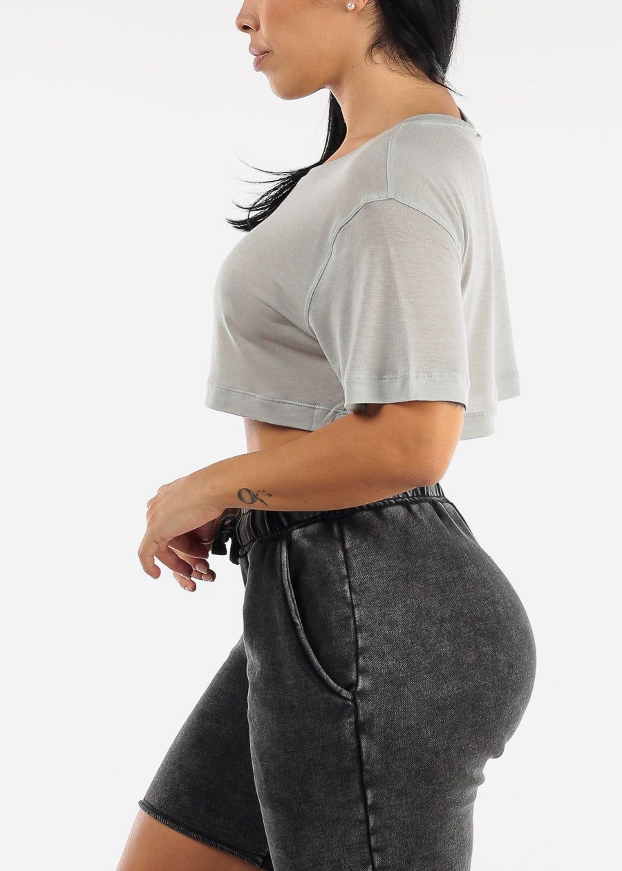 Tencel Semi Sheer Flowy Grey Crop Top sold by Moda product image thumbnail 3