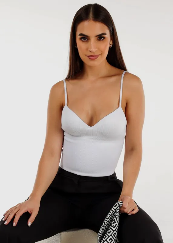 White Spaghetti Strap Padded Bust Seamless Crop Top sold by Moda