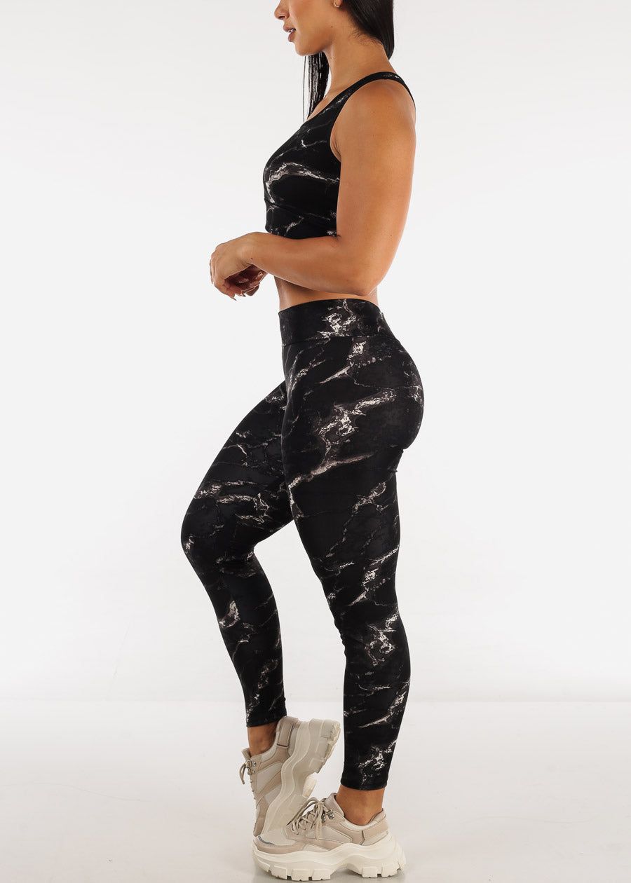 Black Racerback Sports Bra & High Rise Leggings Marble Print (2 PCE SET) sold by Moda product image thumbnail 2