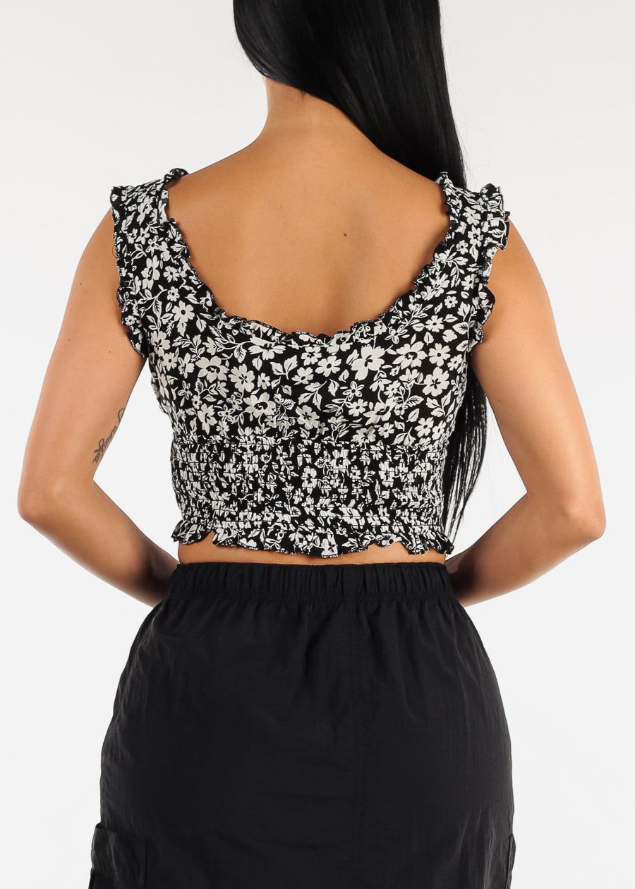 Off Shoulder Smocked Waist Floral Crop Top Black sold by Moda product image thumbnail 4