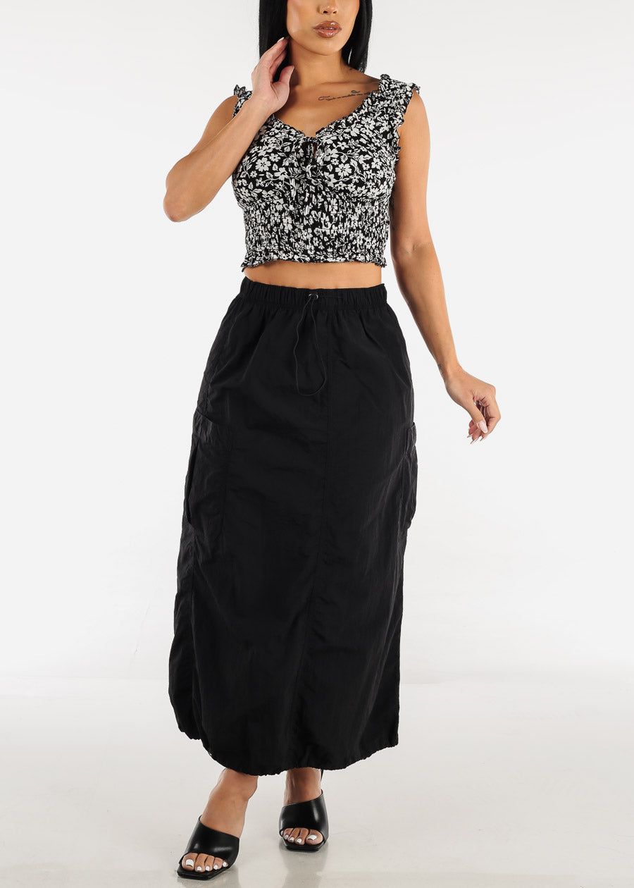 Off Shoulder Smocked Waist Floral Crop Top Black sold by Moda product image thumbnail 2