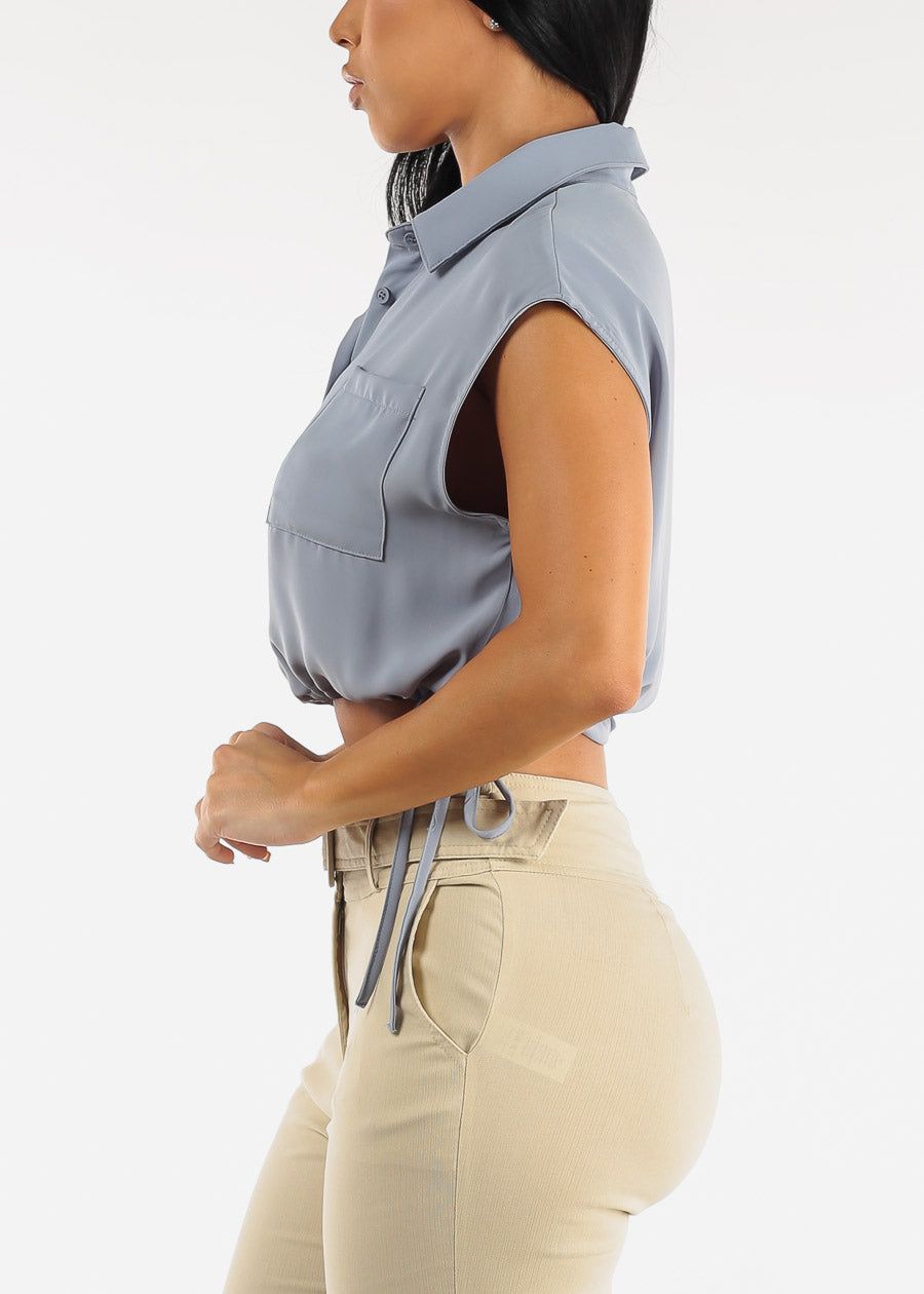 Blue Button Up Shirt w Adjustable Drawstring Hem sold by Moda product image thumbnail 3