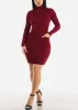 Long Sleeve Turtleneck Sweater Dress Burgundy w Pockets sold by Moda