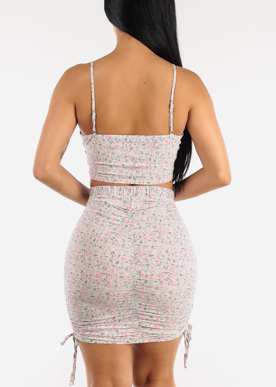 Sleeveless Floral Corset Crop Top & Ruched Mini Skirt Sage (2 PCE SET) sold by Moda product image thumbnail 4