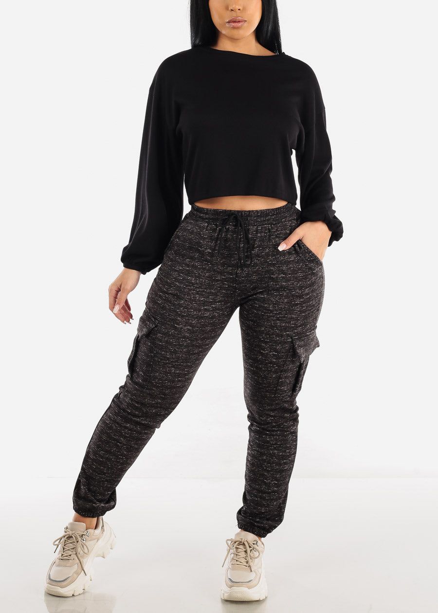 Black Ribbed Long Sleeve Crop Top sold by Moda product image thumbnail 2