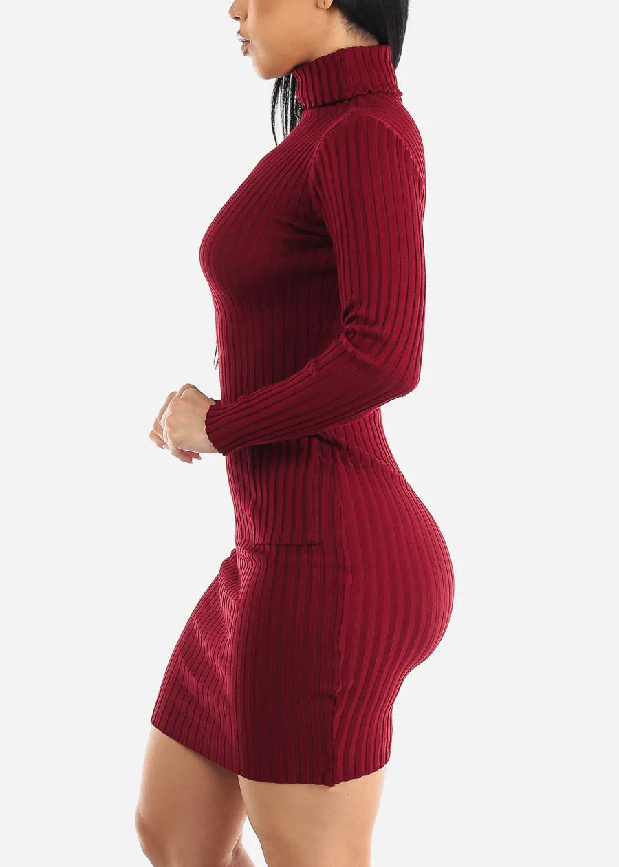 Long Sleeve Turtleneck Sweater Dress Burgundy w Pockets sold by Moda product image thumbnail 3