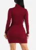 Long Sleeve Turtleneck Sweater Dress Burgundy w Pockets sold by Moda