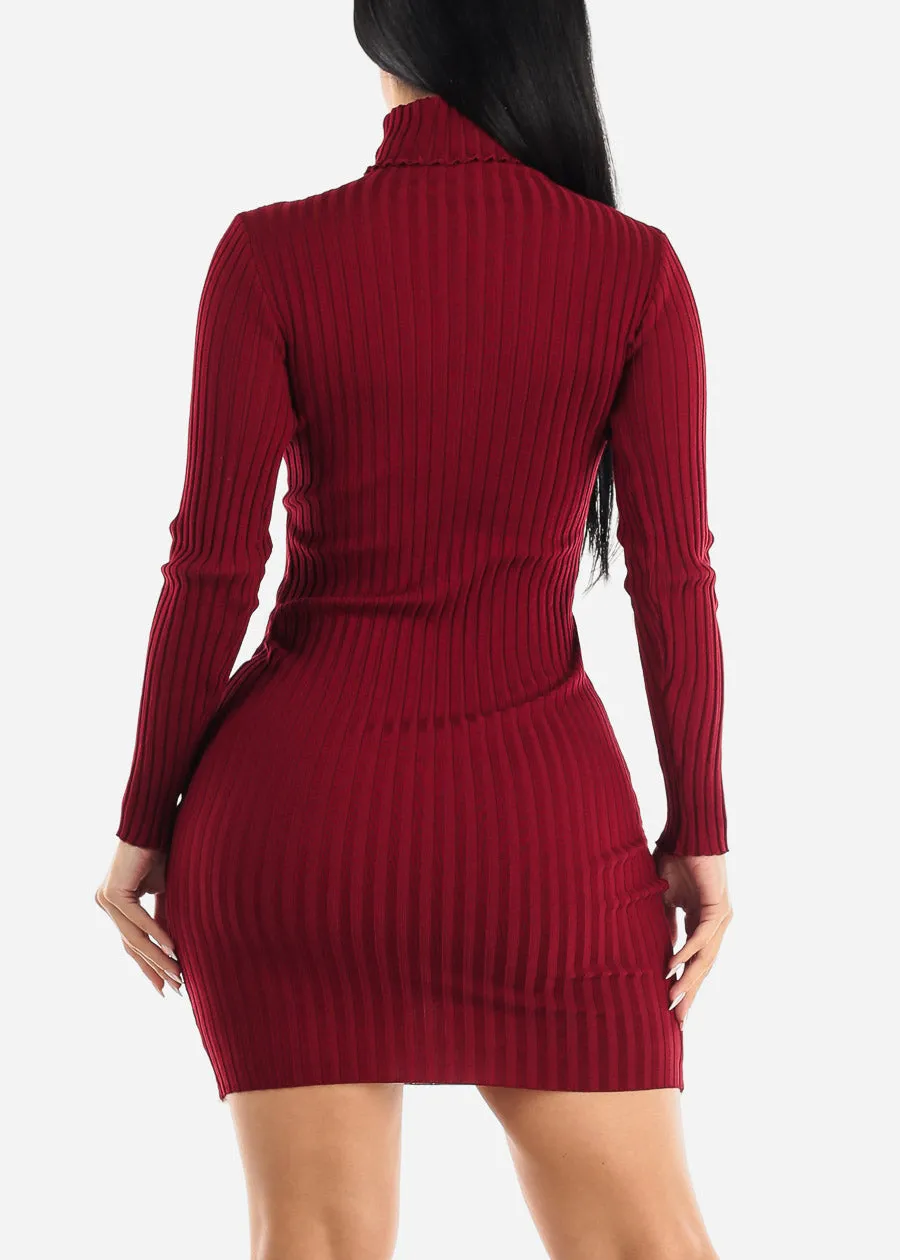 Long Sleeve Turtleneck Sweater Dress Burgundy w Pockets sold by Moda product image thumbnail 4