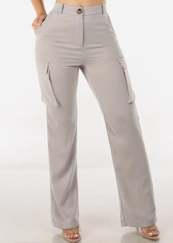 Super High Waist Straight Cargo Pants Grey sold by Moda