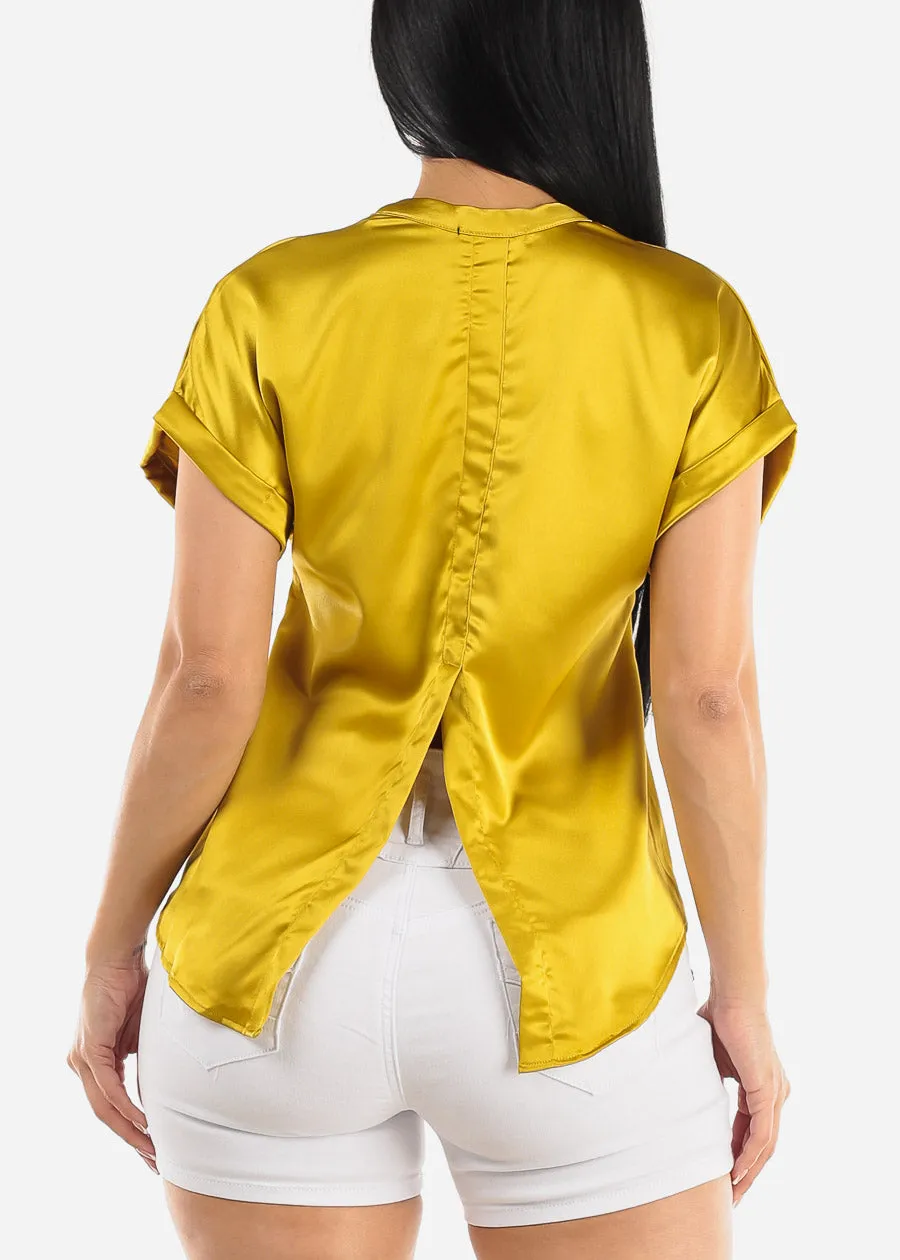 Short Sleeve Button Up Satin Blouse Mustard sold by Moda product image thumbnail 4