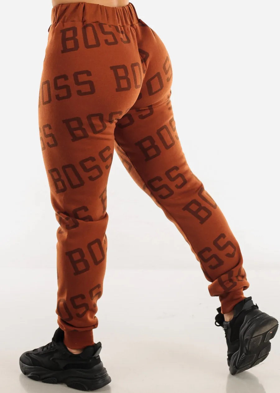 Fleece Drawstring Waist Jogger Sweatpants Rust "Boss" sold by Moda product image thumbnail 4