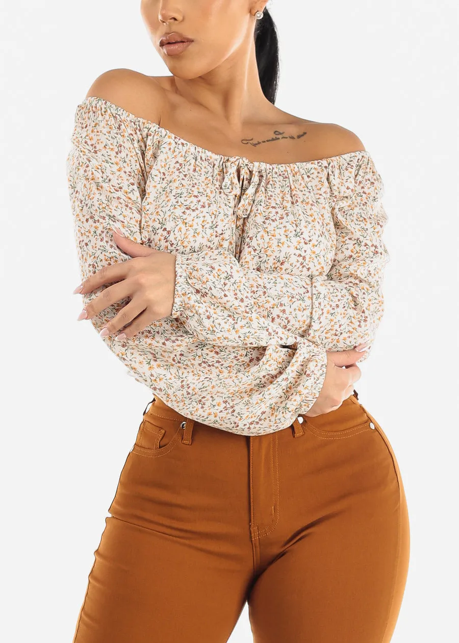 White Off Shoulder Floral Peasant Crop Top sold by Moda product image thumbnail 3
