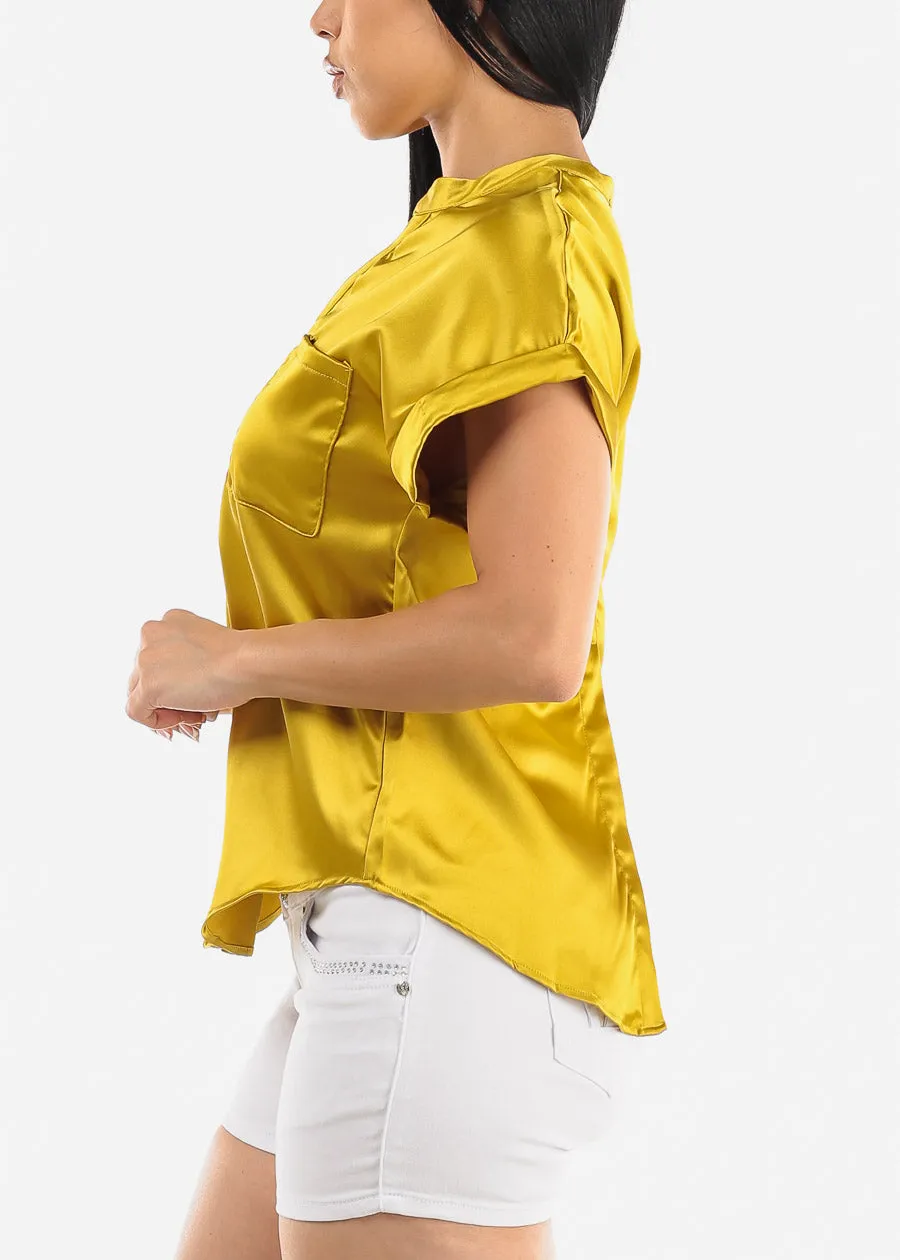 Short Sleeve Button Up Satin Blouse Mustard sold by Moda product image thumbnail 3