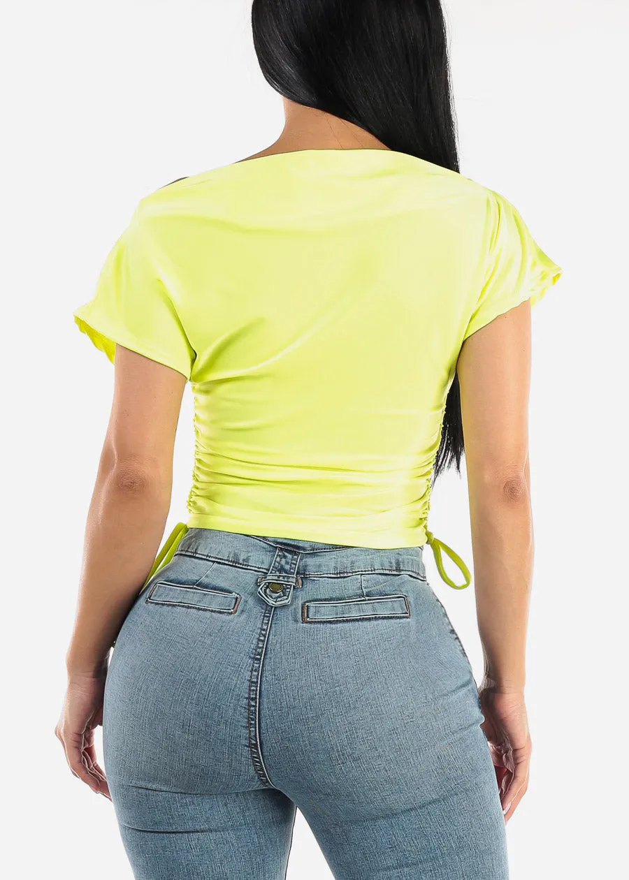 Short Sleeve Neon Lime Top w Adjustable Drawstring Sides sold by Moda product image thumbnail 4