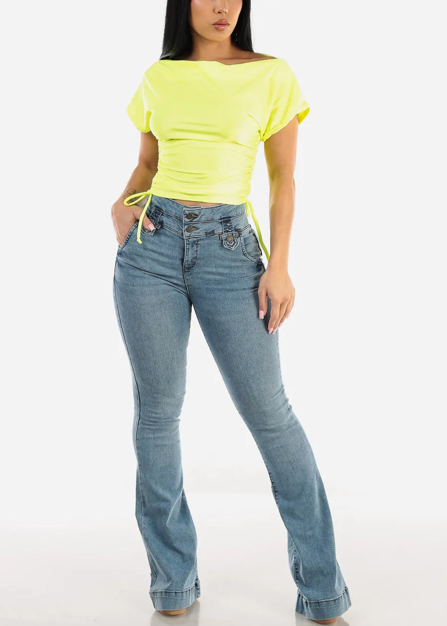 Short Sleeve Neon Lime Top w Adjustable Drawstring Sides sold by Moda product image thumbnail 2