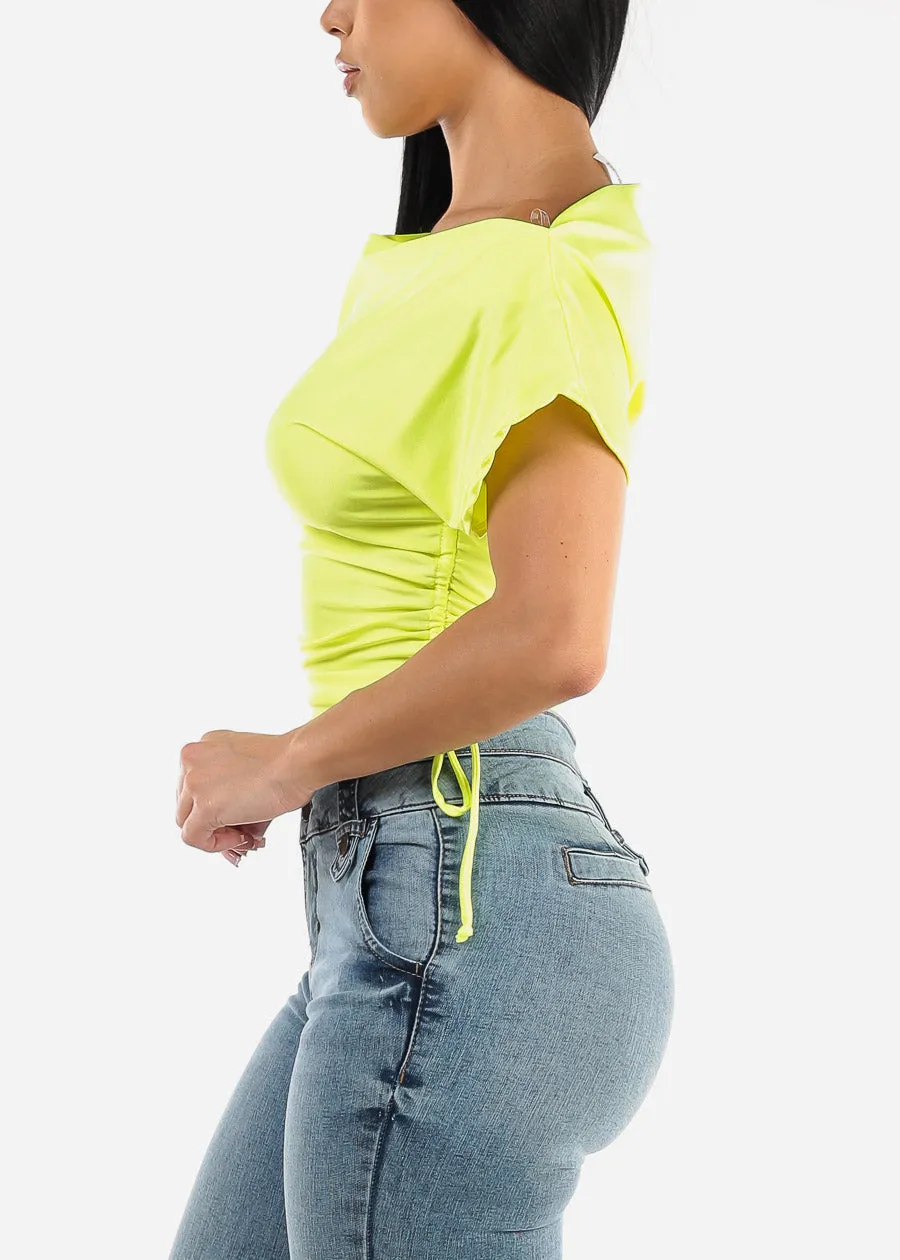 Short Sleeve Neon Lime Top w Adjustable Drawstring Sides sold by Moda product image thumbnail 3