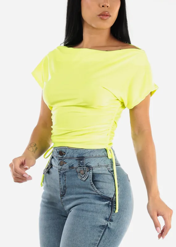 Short Sleeve Neon Lime Top w Adjustable Drawstring Sides sold by Moda