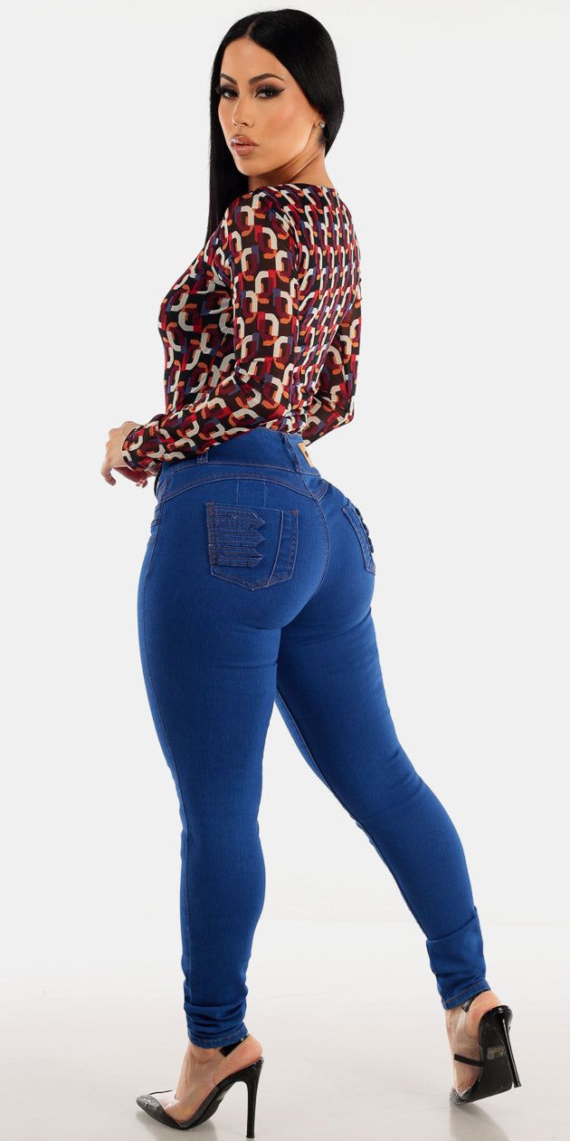 Butt Lift Denim Printed Bodysuit Look sold by Moda product image thumbnail 2