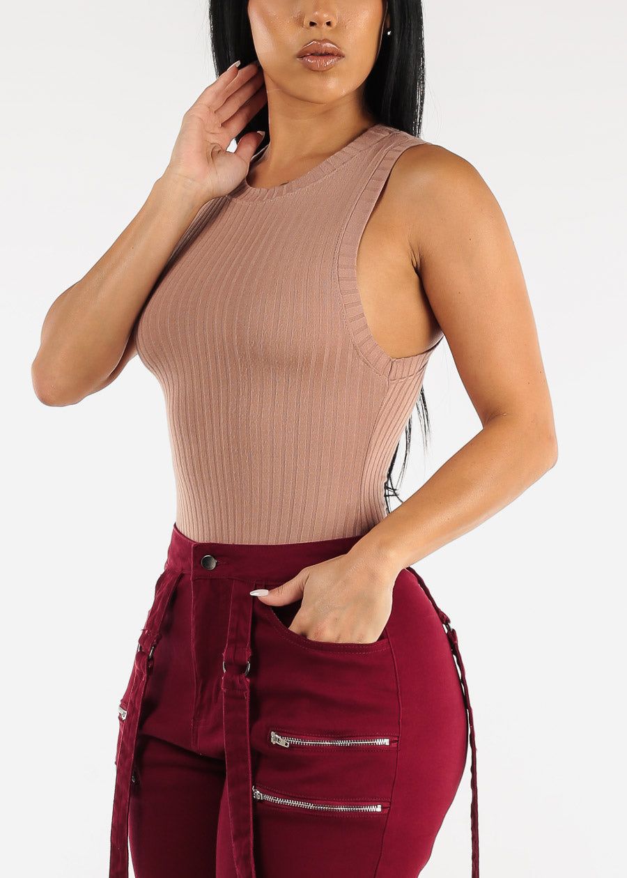 Sleeveless Crewneck Ribbed Bodysuit Nude sold by Moda