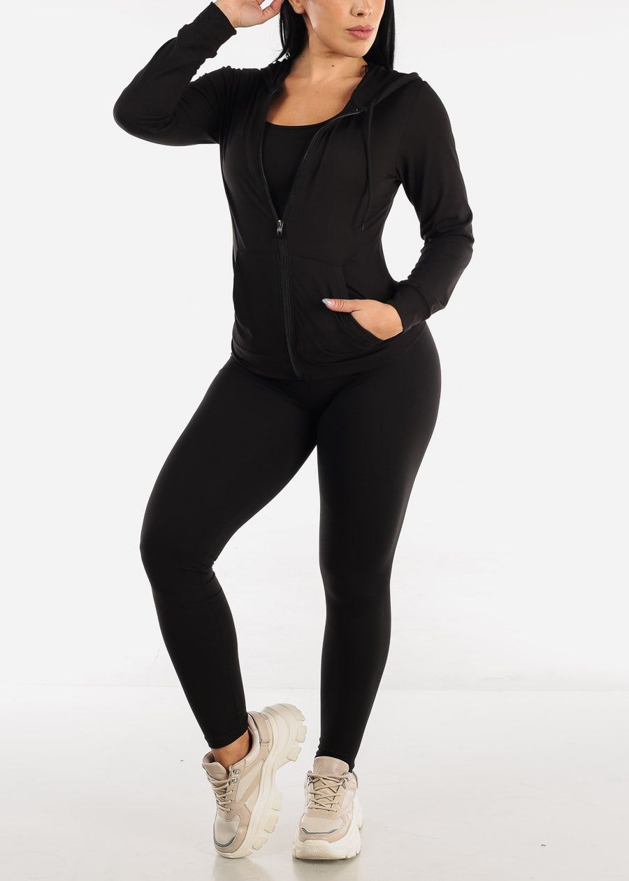 Black Activewear Jacket, Sports Bra & Leggings (3 PCE SET) sold by Moda