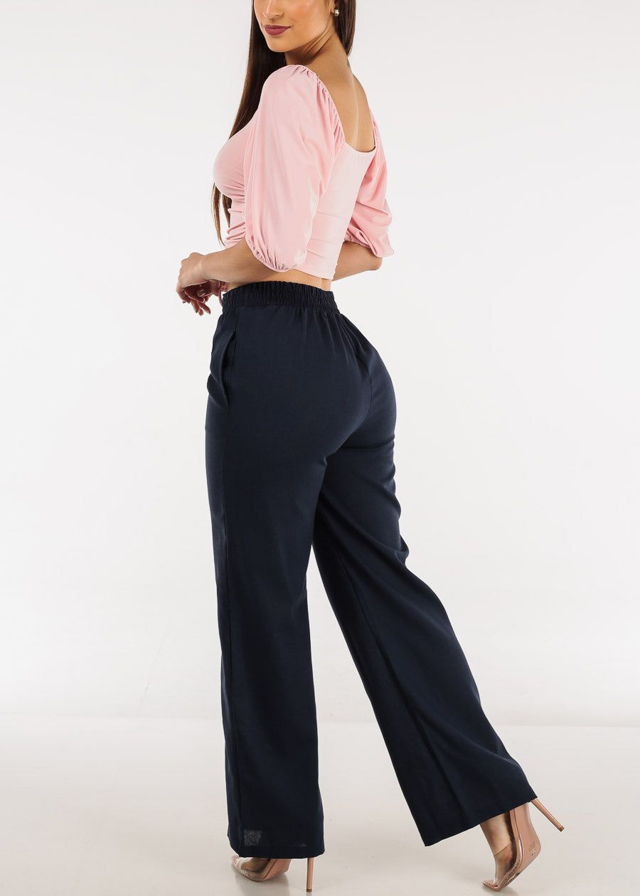 High Waist Wide Leg Linen Pants Navy sold by Moda product image thumbnail 5