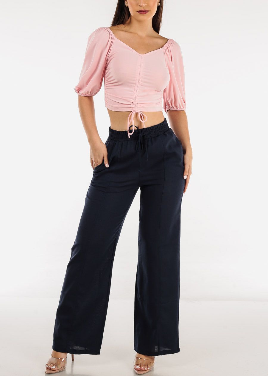High Waist Wide Leg Linen Pants Navy sold by Moda product image thumbnail 2