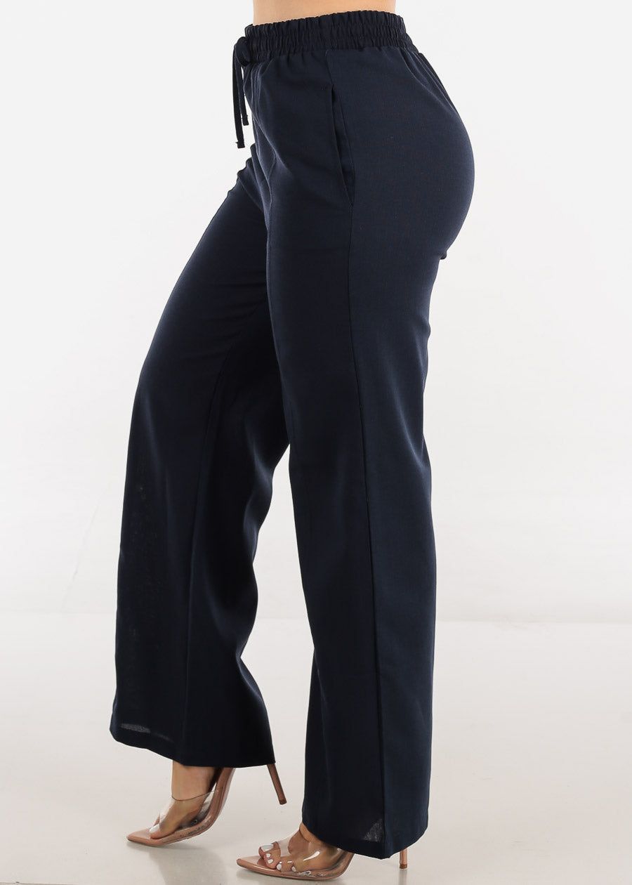 High Waist Wide Leg Linen Pants Navy sold by Moda product image thumbnail 3
