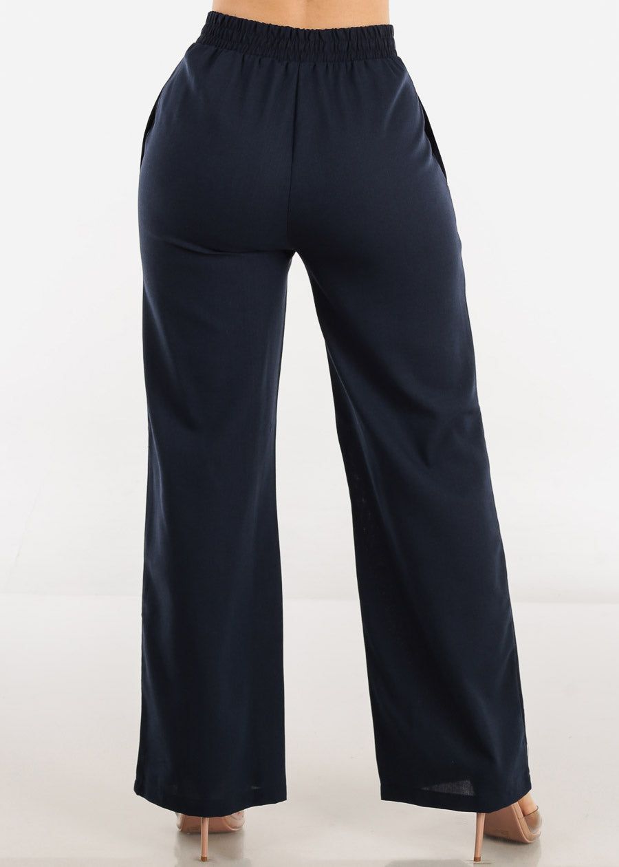 High Waist Wide Leg Linen Pants Navy sold by Moda product image thumbnail 4