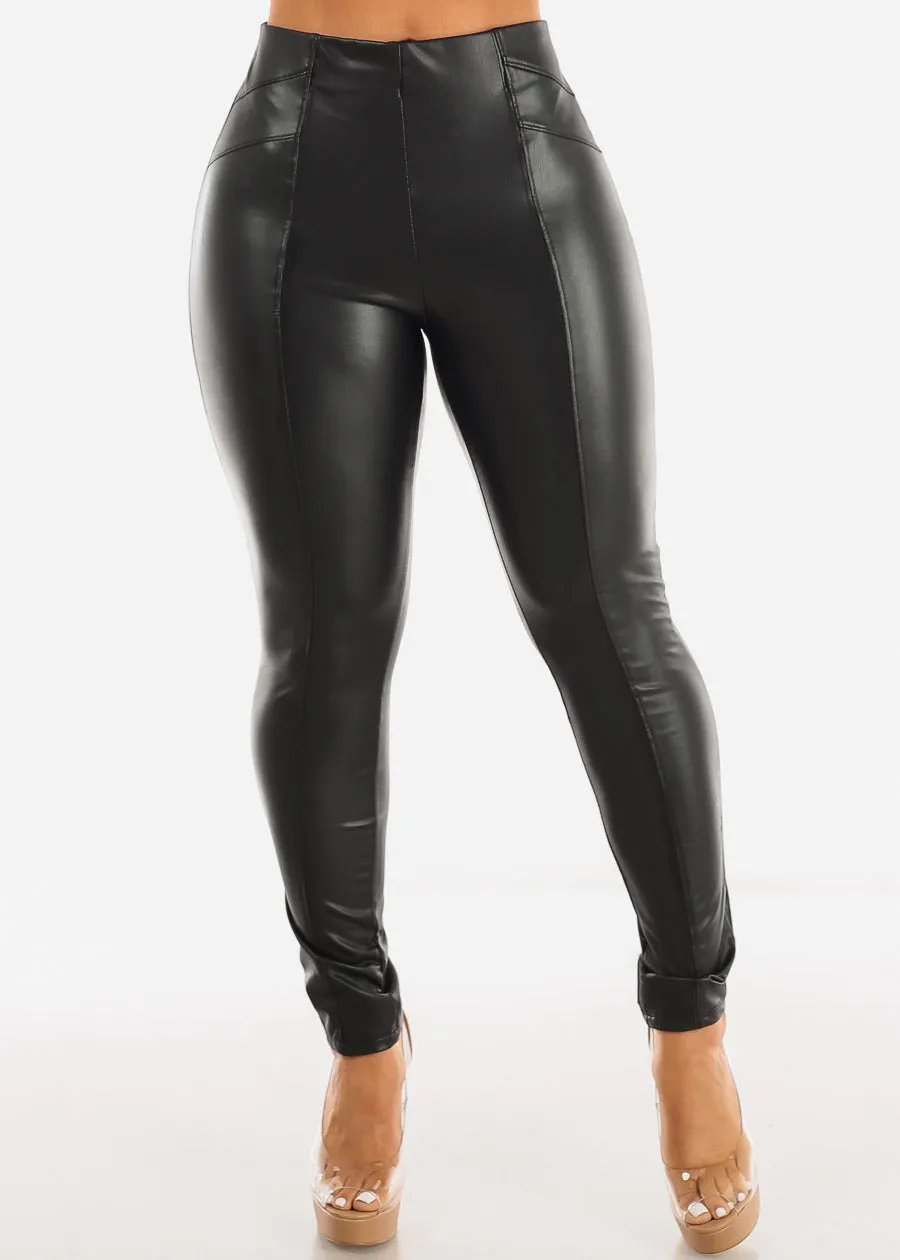 High Waisted Black Vegan Leather Skinny Pants sold by Moda