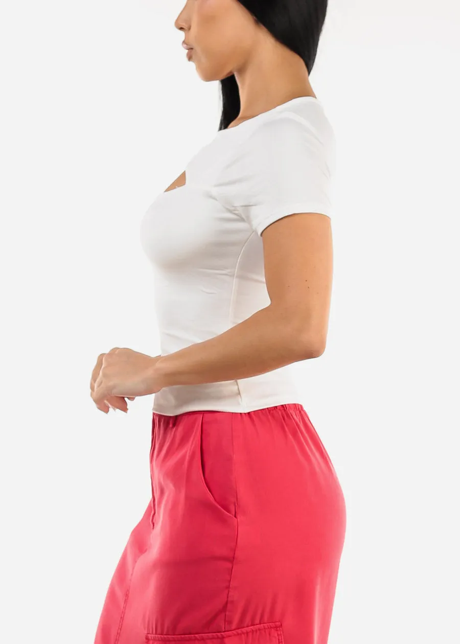 Short Sleeve Cut Out Double Layered Crop Top White sold by Moda product image thumbnail 3