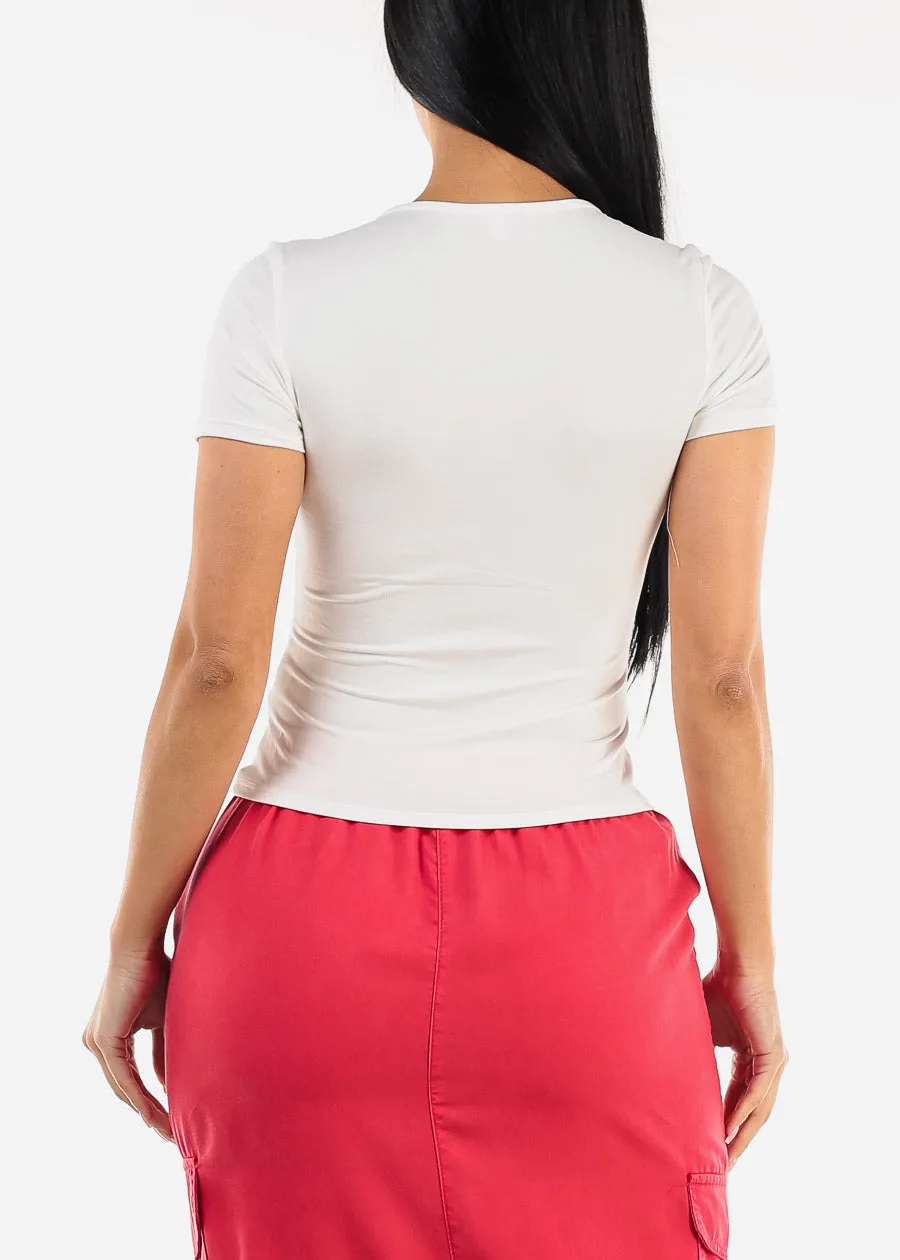 Short Sleeve Cut Out Double Layered Crop Top White sold by Moda product image thumbnail 4