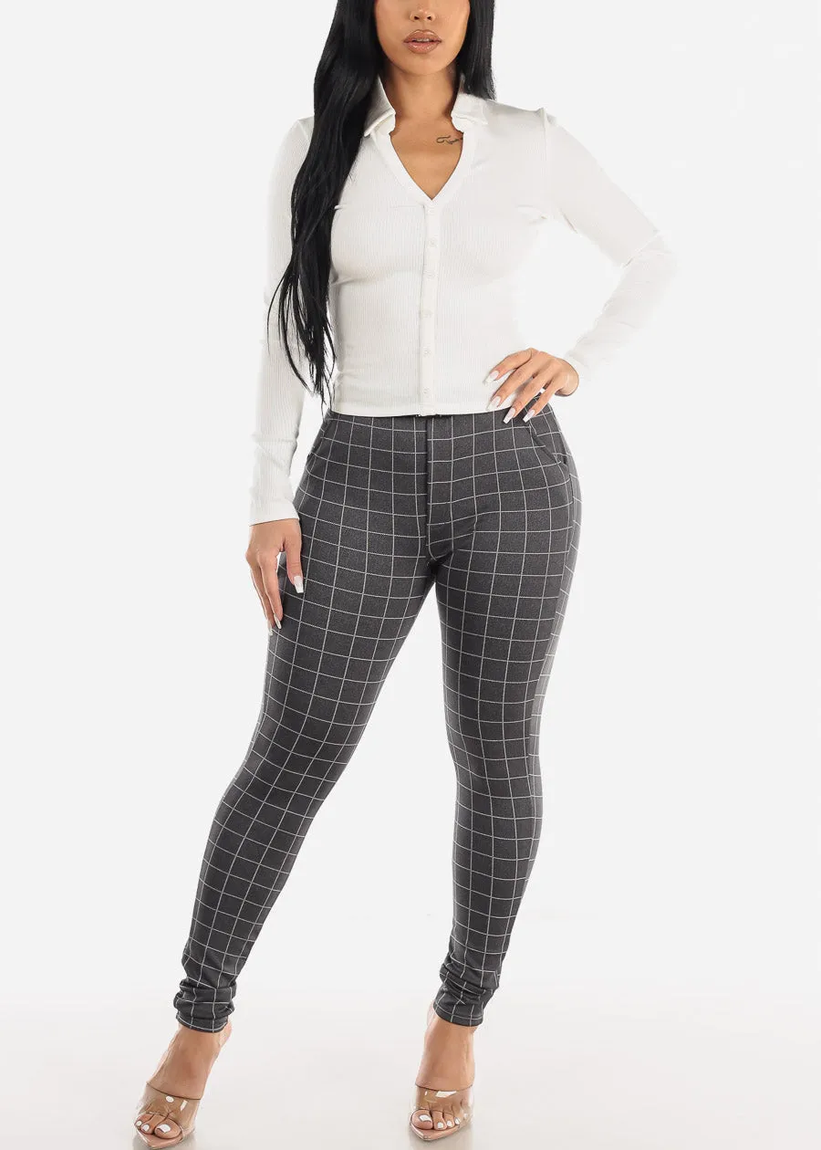 Butt Lifting Plaid Skinny Pants Grey w Belt sold by Moda product image thumbnail 2