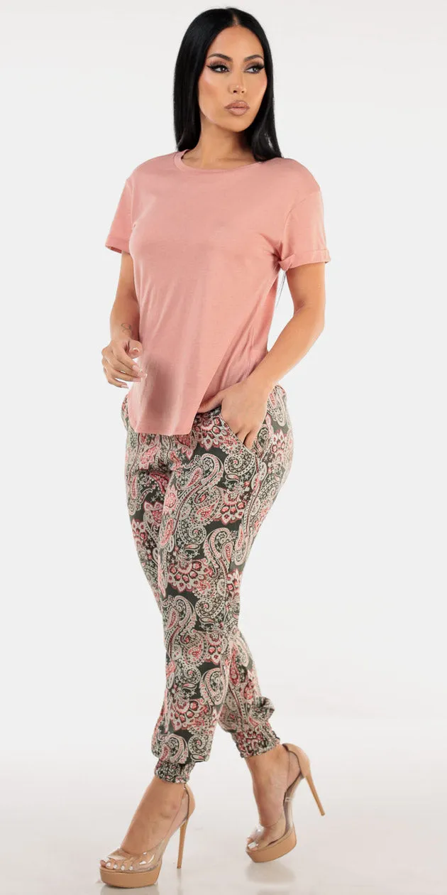 Mauve Paisley Jogger Pants Look sold by Moda