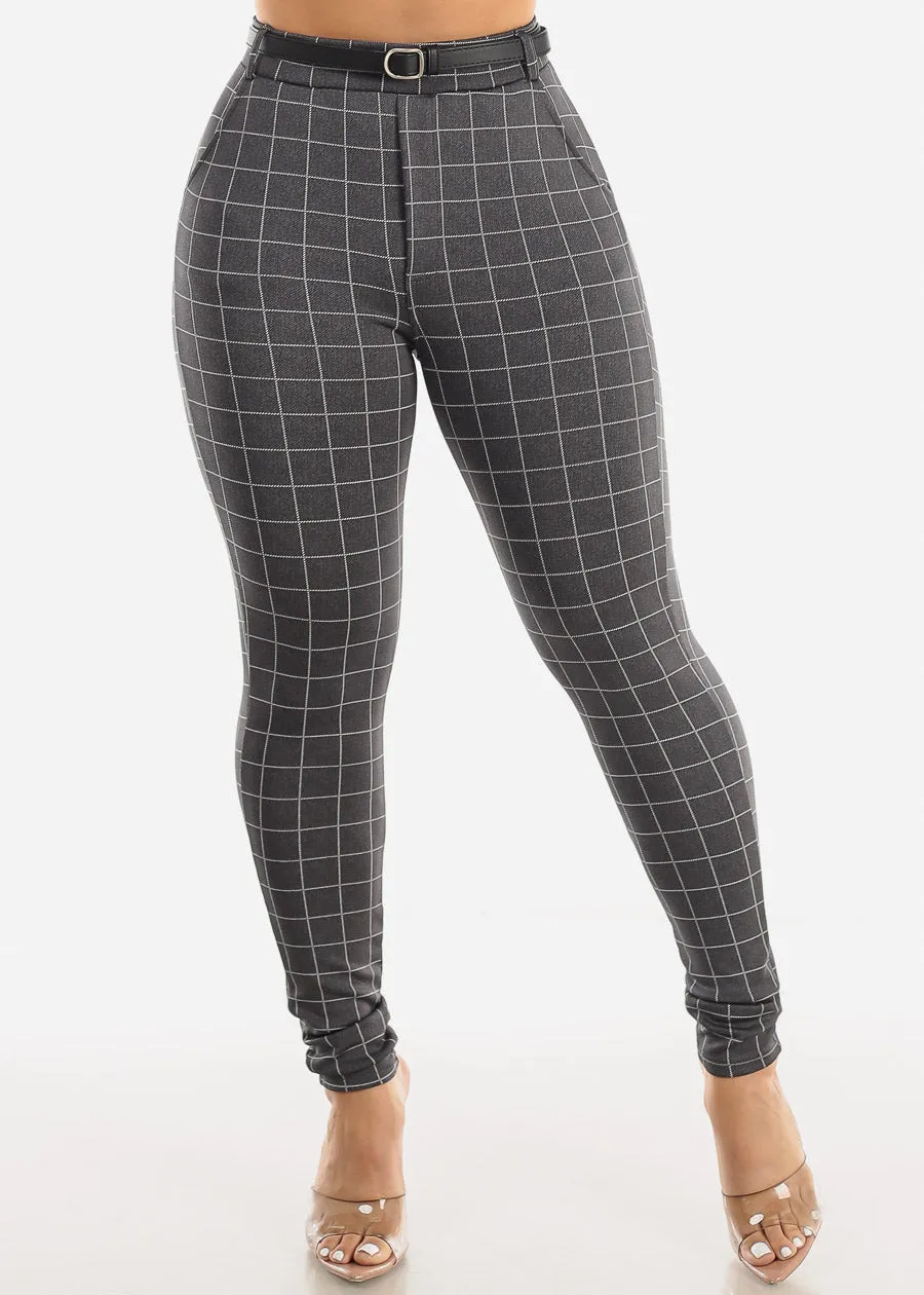 Butt Lifting Plaid Skinny Pants Grey w Belt sold by Moda product image thumbnail 3