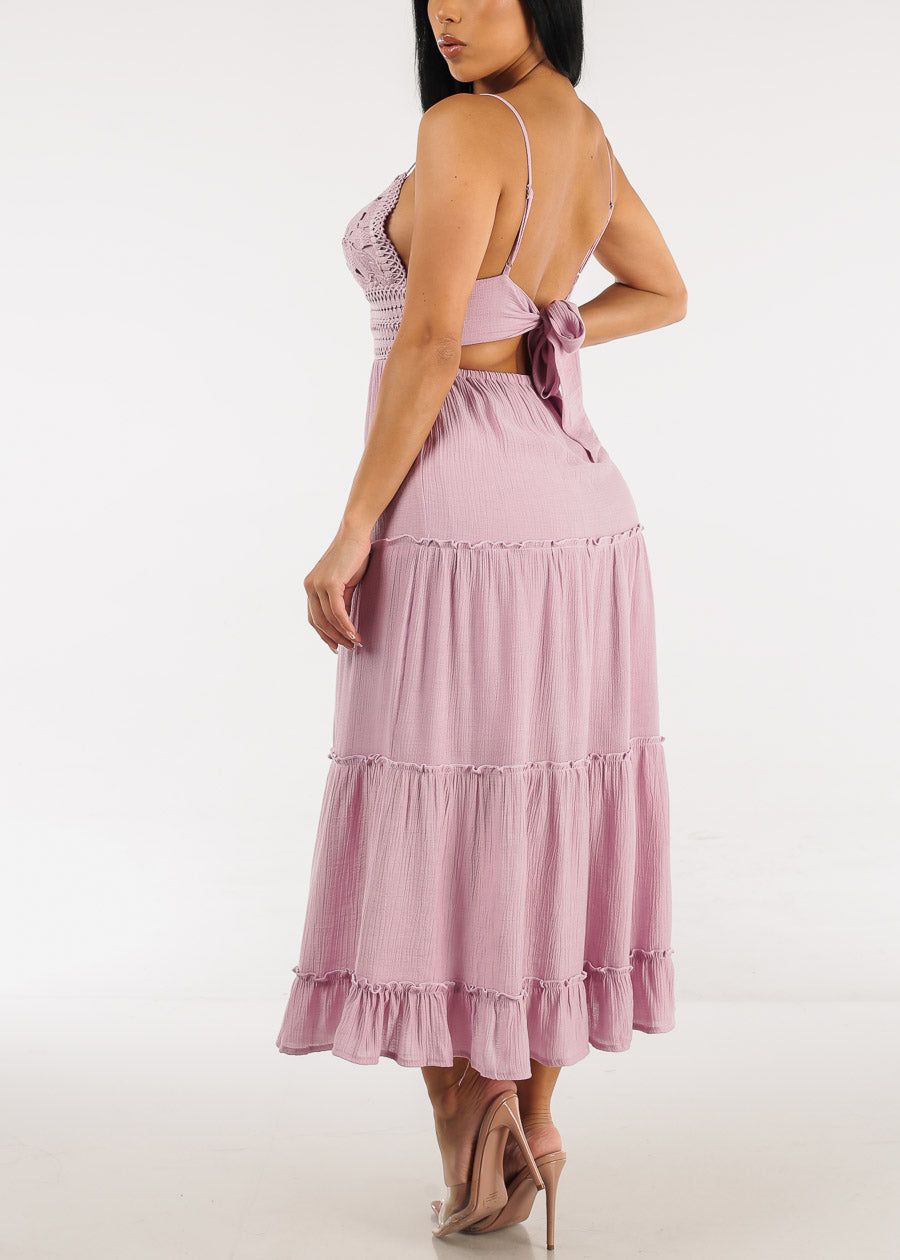 Sleeveless Tie Back Crochet Maxi Dress Lilac sold by Moda product image thumbnail 4