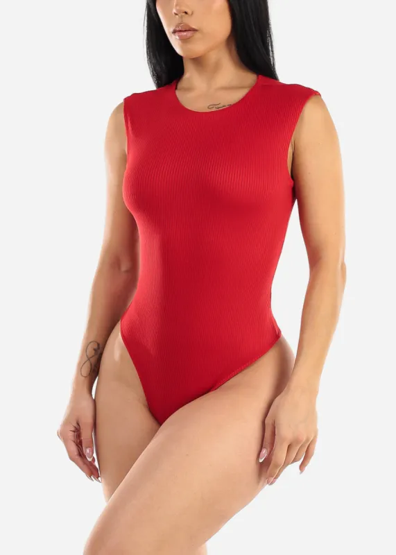 Sleeveless Ribbed Thong Bodysuit Red sold by Moda